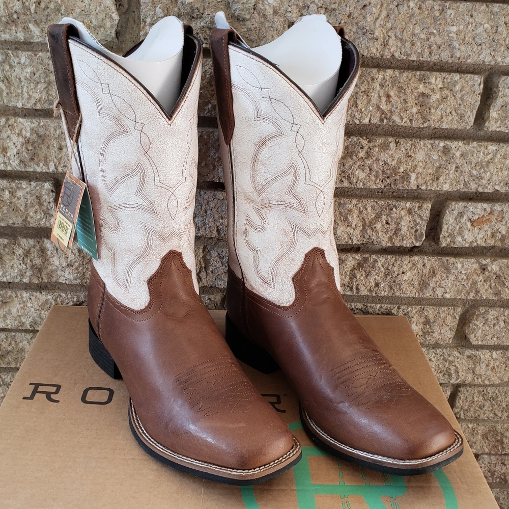 Roper Monterey Cowboy Western Boots Tan White Women's Size 9.5